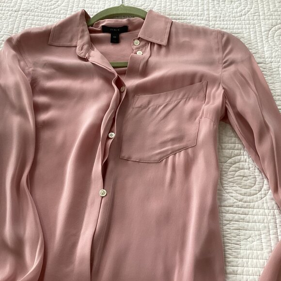 J. Crew Womens Pink 100% Silk Long Sleeve Button-Up Blouse Size 00 - Picture 9 of 10